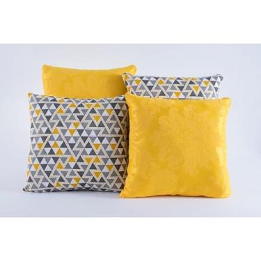 Imagem de Kit 4 Almofadas Decorativas Mosaico Cheias 42x42 em Suede e Jacquard com Zíper para Sofá Sala(Amarelo)