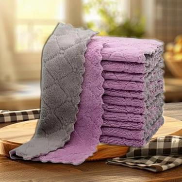 Imagem de 5 peças de panos de limpeza de microfibra, toalhas de secagem de louça de dupla face, panos de limpeza doméstica reutilizáveis para móveis de casa, mesa e janela de cozinha (roxo-cinza, 24 x 24 cm)