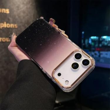 Imagem de SFDSUH Capa transparente com glitter degradê para iPhone 16, em TPU macio e resistente a impactos (para iPhone 16/preta)