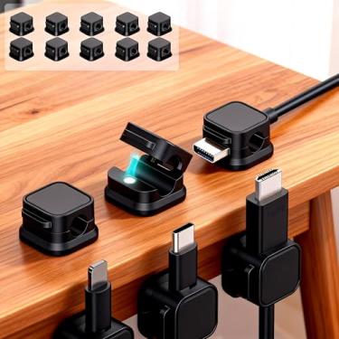 Imagem de Pacote com 10 clipes organizadores de cabos de mola - Clipes de gerenciamento de cabos de mesa, prendedor de fio adesivo para carregadores de telefone, mesa de cabeceira, parede, carro e escritório