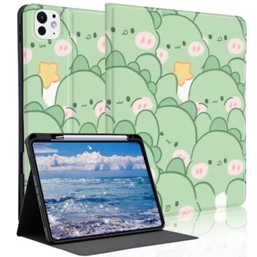 Imagem de Idocolors Linda capa de dinossauro verde para iPad A16 de 10,9 polegadas 2025/2022 (10ª/11ª geração) com suporte para lápis, capa traseira de couro TPU macio para despertar/hibernar automático para