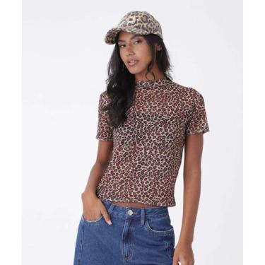 Imagem de Blusa Feminina Tule Estampa Animal Print Manga Curta M-78188 - MARISA,