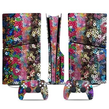 Imagem de Película de decalque para disco Ps5, capa adesiva de vinil de corpo inteiro para console e controle PlayStation 5 (edição de disco PS5, Blue Lightning) (glitter colorido, disco PS5 Pro)