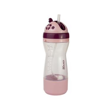 Imagem de Garrafa Infantil 380ml Com Porta-lanchinho E Canudo Retrátil - Rosa Prática E Divertida!