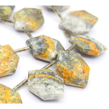 Imagem de 10 pedras preciosas de abelha facetadas naturais – contas hexagonais de 12 x 18 mm para fabricação de joias, colar, pulseira e brincos DIY