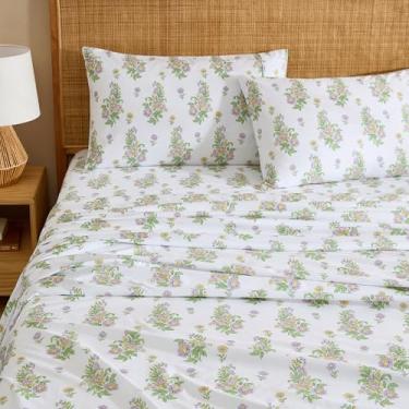 Imagem de HLC.ME Lençóis de cama com estampa floral colorida – Conjunto de lençóis com estampa de 4 peças – Resistente a amassados e ultramacios – Cabe em colchões de até 38 cm de profundidade (king, roxo lilás