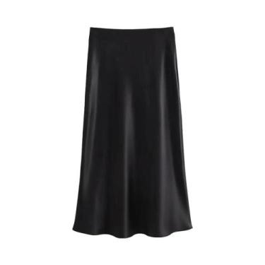 Imagem de Saia Midi De Cetim Vintage Para Mulheres Zjaiss 2026, Saia De Moda Com