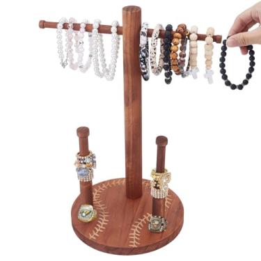 Imagem de WADORN Suporte organizador de colar de gotejamento de beisebol ou softball, suporte multifuncional para exibição de anel de campeonato, suporte de anel de softball, com base reforçada para jogadores