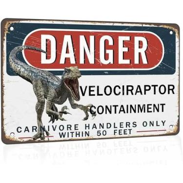 Imagem de Dazouxu estanho sinal perigo velociraptor contenimento metal, ASpictur