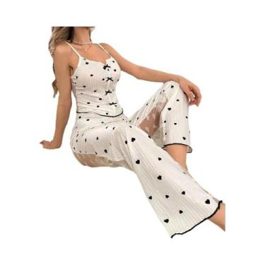 Imagem de Conjunto De Pijama Sexy Feminino De 2 Peças Em Renda De Malha Com Top 