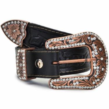Imagem de Cinto Feminino Country Muladeiro Strass Sertanejo Rodeio Br Couro Pret