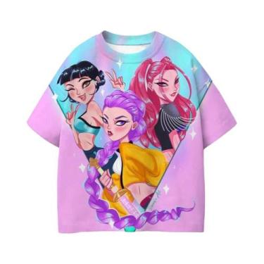 Imagem de Camiseta Kpop Purple Demon Hunters Para Meninas E Meninos, Manga Curta