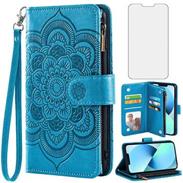 Imagem de Asuwish Capa carteira compatível com iPhone 13 de 6,1 polegadas e protetor de tela de vidro temperado flor couro flip porta-cartão capa para celular para iPhone13 5G i i-Phone i13 iPhone13 capa