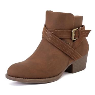 Imagem de Luoika Botas femininas de cano curto de largura larga - Botas curtas pretas e marrons com bloco de salto baixo com zíper lateral., Marrom 220, 7 X-Wide