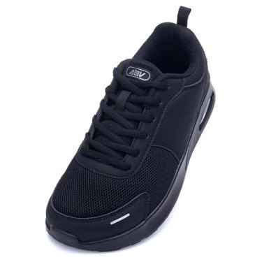 Imagem de ZF ZEFUHER Tênis feminino de caminhada com bico largo, suporte de arco, fascite plantar, tênis de corrida para ficar em pé o dia todo, Preto liso, 9 Wide