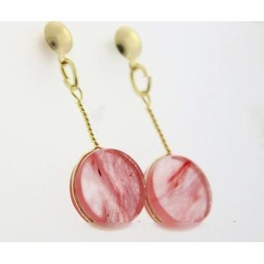Imagem de Brinco Disco Pedra Cherry Rosa Tarracha Dourado - CristaisdeCurvelo