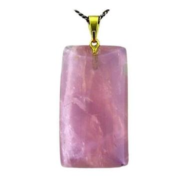 Imagem de Colar Retangular Liso Quartzo Rosa Pino Argola Dourado - CristaisdeCur