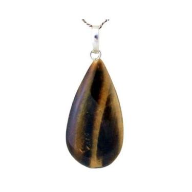 Imagem de Colar Gota Pedra Olho de Tigre Castoação Pino Prata 950 - CristaisdeCu