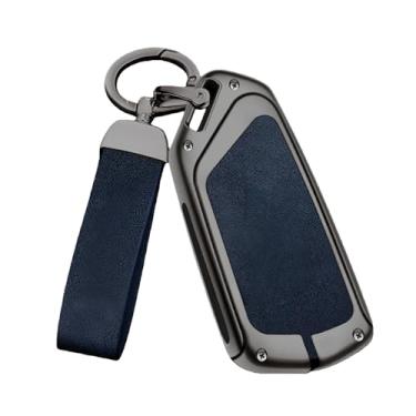 Imagem de Capa De Chave De Carro Em Liga De Zinco, Compatível Com Seat Ateca Leon Fr 2 Ibiza, Capa De Couro Genuíno De Alta Qualidade, Fivela, Acessórios Automotivos(D gun blue)