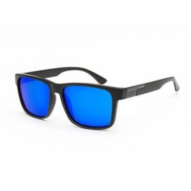 Imagem de Óculos de Sol Masculino Preto com Lente Azul Espelhada UV400-Masculino