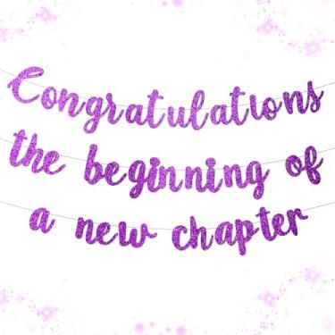 Imagem de Banner de parabéns pré-amarrado novo capítulo e viagem pendurado guirlanda glitter decorações de festa para aposentadoria, formatura 2026, promoção de novo emprego, decoração de despedida, divórcio e