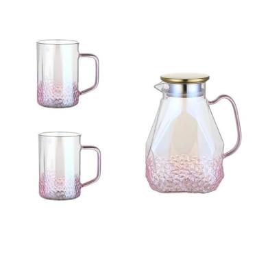 Imagem de Conjunto de bule de chá de vidro rosa gradiente transparente de 1,6 L, jarro de água quente e fria, jarra de café, jarra de água para casa, copo resistente ao calor, chaleira