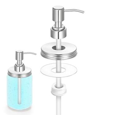 Imagem de 1 Pacote de Bomba Dispenser Calda para Jarra Mason com Tampa Selagem Aço Inoxidável Grau Alimentar Alimentos Hermético Mel Molhos Salada Café Shampoo Maquiagem Sabonete Líquido