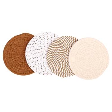 Imagem de HURRISE 4 Unidades de Porta-copos de Algodão, Jogos Americanos Redondos Resistentes Ao Calor para Decoração de Mesa de Jantar de Cozinha, Com Design Estilo Fazenda para Ambientes de Jantar (Série