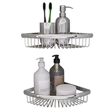 Imagem de Prateleiras de chuveiro sem perfuração, organizador de chuveiro de canto, suporte autoadesivo de cobre montado na parede para banheiro e vaso sanitário - branco_2 camadas (2 camadas prateadas)
