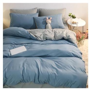 Imagem de Jogo de cama, conjunto de capa de edredom simples e confortável, conjunto de cama de casal de solteiro, capa de edredom e fronha (azul queen)