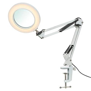 Imagem de Lâmpada de Mesa Clamp-on Flexível com Lupa 8x Braço Oscilante LEDs Reguláveis Luz 3 Modos Cor e 10 Níveis Brilho para Leitura Trabalho Estudo