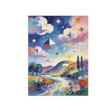 Imagem de Impressão em tela de parede de paisagem - flores rio árvore - pintura de decoração - imagens para sala de estar 60 x 80 cm 24 x 31 pol sem moldura