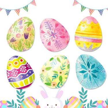 Imagem de 24 peças de jogo americano de ovos de Páscoa – 6 estilos de aquarela, tapetes de mesa de papel descartáveis em forma de ovo, perfeitos para festas de Páscoa na primavera, jantares temáticos de coelho
