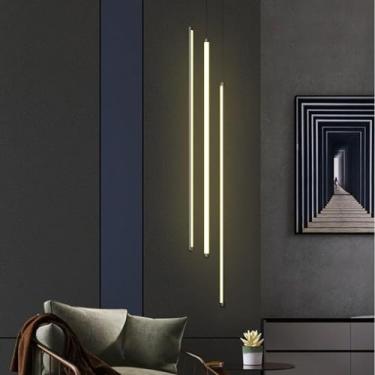 Imagem de Luminária pendente LED moderna para escada, lustre longo giratório com 12 lâmpadas, dimerizável, em alumínio, ajustável, para teto oco de villa, ideal para sala de estar, hotel e corredor (l