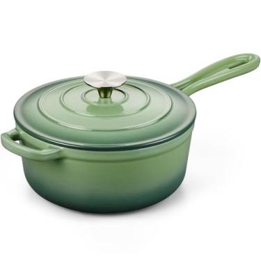Imagem de Onader Panela de molho de 3 litros com tampa, panela de ferro fundido esmaltado, panela de cozinha pequena para forno holandês, antiaderente e resistente – verde pistache