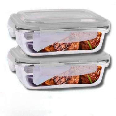 Imagem de Kit 1 a 5 Potes Vidro Hermético 370ml Mantimentos Marmita Armazenamento Alimentos Comida Refeição(2 Potes)