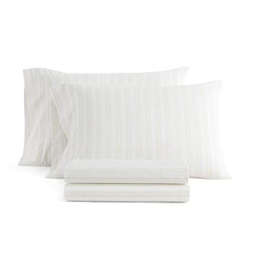 Imagem de Martha Stewart - Jogo de lençóis Queen Size, frescos e personalizados com uma sensação leve de algodão percal macio - Lençóis de cama com fronhas combinando e lençol com elástico (bege listrado