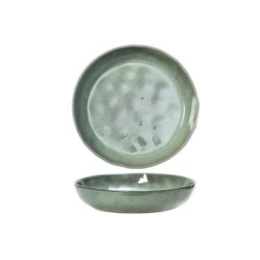 Imagem de Esmalte de forno de cerâmica retrô prato fundo doméstico personalidade fresca utensílios de mesa verde 21 cm