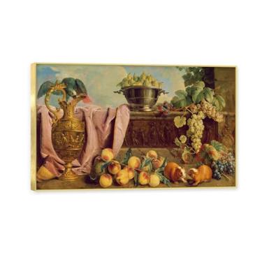 Imagem de Moldura dourada. Arte vintage emoldurada de frutas mortas, pintura clássica de cozinha country, decoração de parede de casa de fazenda quente para sala de jantar e cozinha. C37. 60 x 96 cm-23,7 x 37,7