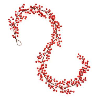 Imagem de Guirlanda de frutas vermelhas de Natal de 1,8 m – Guirlanda de frutas vermelhas profundas artificiais dobráveis para decoração de interior/exterior para decoração de inverno, Natal, Ano Novo, outono e