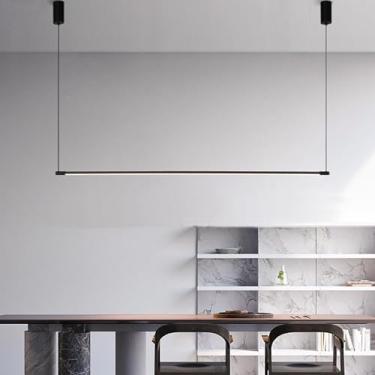 Imagem de Lustre LED Pendente para Mesa de Jantar, Luminária Linear Suspensa, 3000K-6000K, Altura Ajustável, Design Moderno para Ilha de Cozinha, Sala de Jantar, Hall de Entrada, Sala de Estar (Preto,