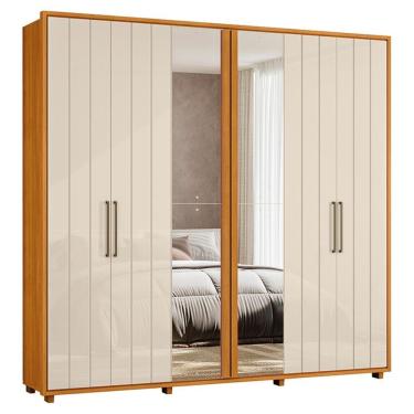 Imagem de Guarda Roupa Casal Miro 6 Portas Com Espelho 250 Cm Cinamomo Off White Madetec Cinamomo Off White