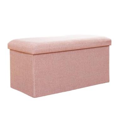 Imagem de KEG801302 Banqueta retangular moderna para troca de sapatos, armazenamento doméstico, caixa de entrada, dobrável, banco de descanso decorativo (rosa, médio)