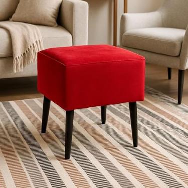 Imagem de Banqueta Quadrada Sued De Tecido Veludo 45cm(Pé Ecológico Vermelho)