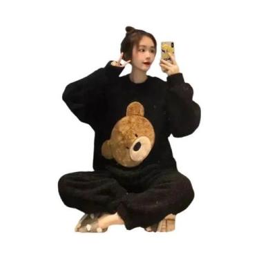 Imagem de Conjunto De Pijamas De Fleece Feminino, Roupa De Dormir Quente E Gross