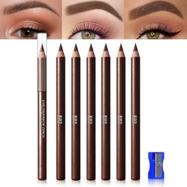 Imagem de WanTuoluo Lápis de sobrancelha para mulheres com apontador, 6 peças de lápis delineador de sobrancelha de madeira dura para maquiagem iniciante, à prova d'água e à prova de suor (6 peças marrom)