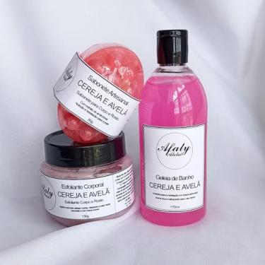 Imagem de Kit Banho de Cereja e Avelã) – Geleia de Banho 170ml + Esfoliante Corporal 130g + Sabonete Hidratante 80g - Afaty