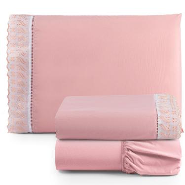 Imagem de Jogo de Lençol Lese Percal 180 Fios Solteiro 3 Peças Barato - Rosê