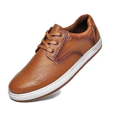 Imagem de ArcBrothers Sapato masculino casual de negócios sapato de couro para homens Oxford sapato masculino casual sapato social para caminhada fácil sapato casual marrom preto, Granulado e marrom, 7