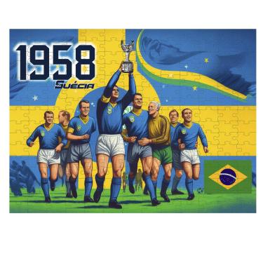 Imagem de Quebra-cabeça Coleção Copa do Mundo Suécia 1958 - Brasil Campeão - 300 peças em mdf